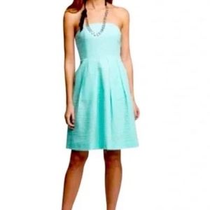 J.Crew Lorelei Aqua Strapless Fit Flare Dress Cotton Pockets Summer 2 Small